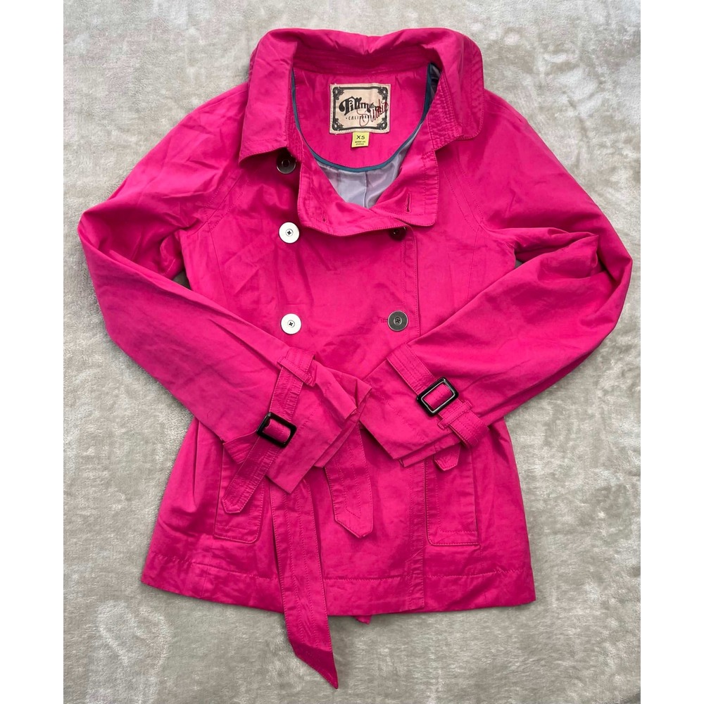 EUC Billabong California Hot Pink Double Breasted Belted Trench Coat Jacket XS